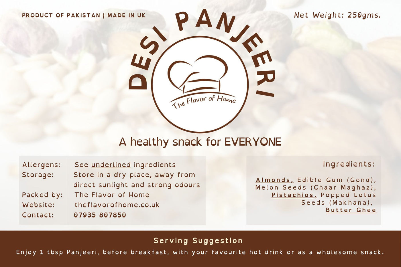 Desi Panjeeri label with brand logo and product details 