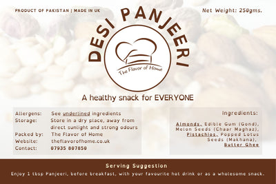Desi Panjeeri label with brand logo and product details 